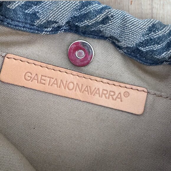 Gaetano Navarra Houndstooth Plaid Jacquard Canvas Leather Shoulder Bag Stud Y2K - Picture 6 of 7